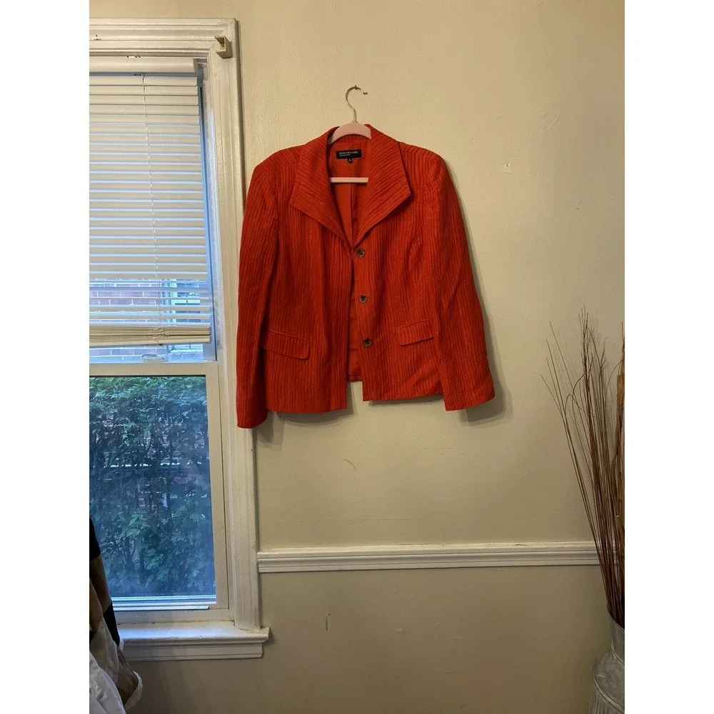 Jones New York Womens Size 12 Button Up Linen Blazer Bright Orange